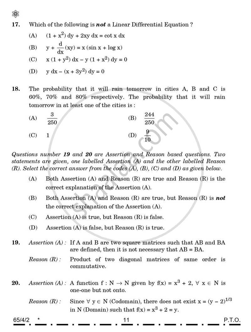 Mathematics 2025-2026 - CBSE 12th - Class 12 - CBSE (Central Board of Secondary Education) question paper with PDF download