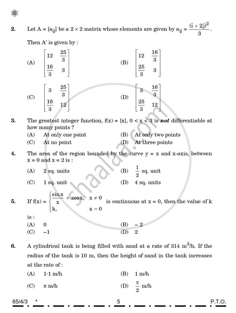 Mathematics 2025-2026 - CBSE 12th - Class 12 - CBSE (Central Board of Secondary Education) question paper with PDF download