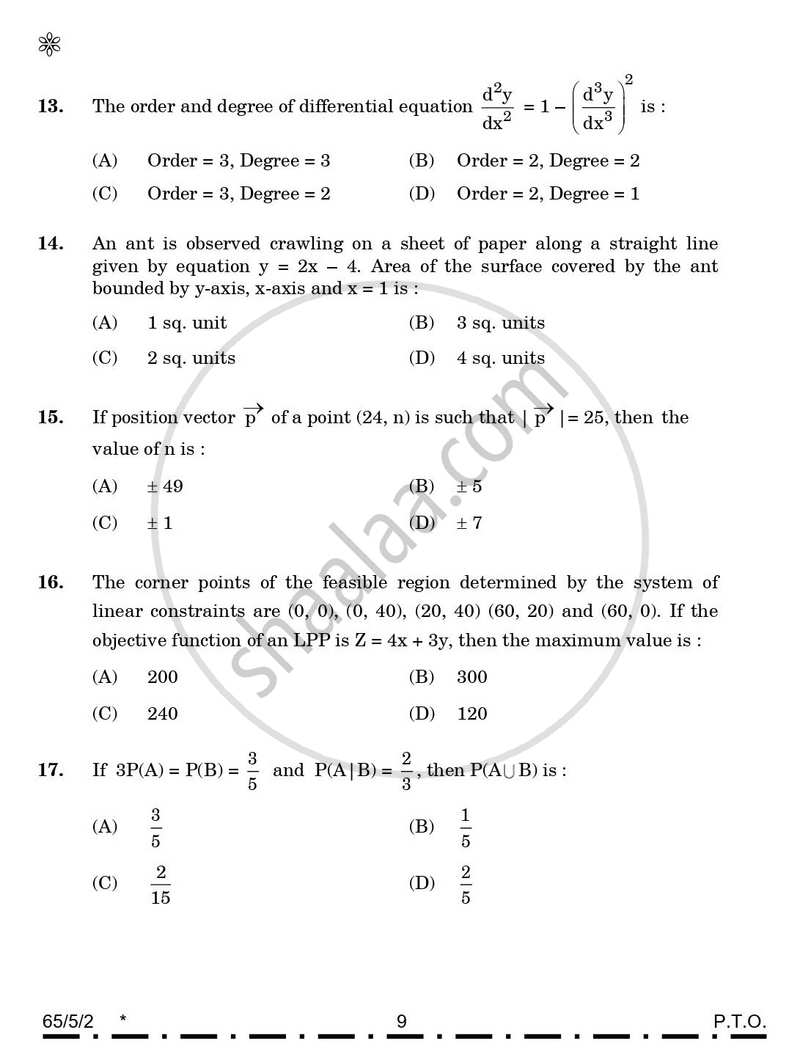 Mathematics 2025-2026 - CBSE 12th - Class 12 - CBSE (Central Board of Secondary Education) question paper with PDF download