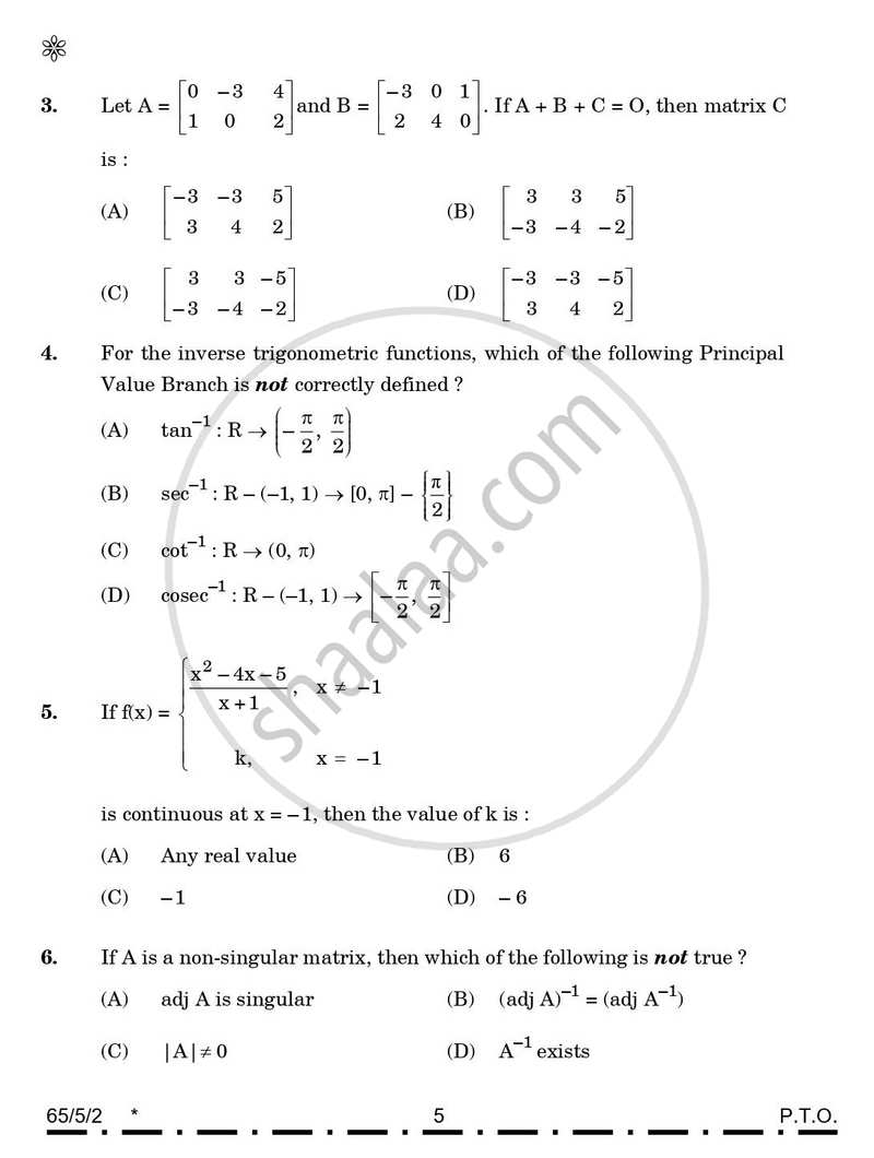 Mathematics 2025-2026 - CBSE 12th - Class 12 - CBSE (Central Board of Secondary Education) question paper with PDF download