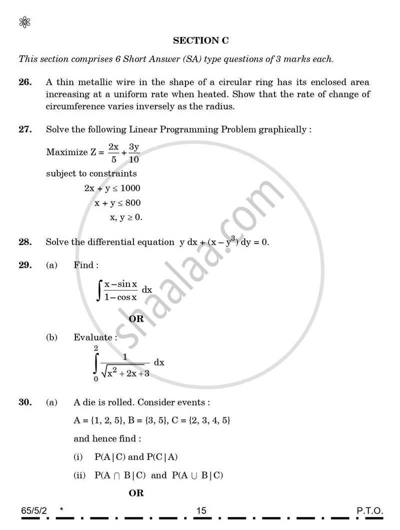 Mathematics 2025-2026 - CBSE 12th - Class 12 - CBSE (Central Board of Secondary Education) question paper with PDF download