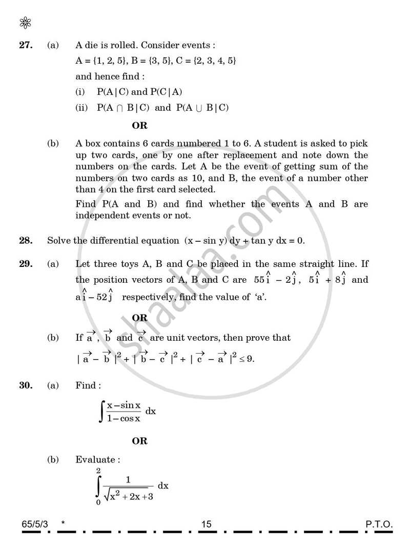 Mathematics 2025-2026 - CBSE 12th - Class 12 - CBSE (Central Board of Secondary Education) question paper with PDF download