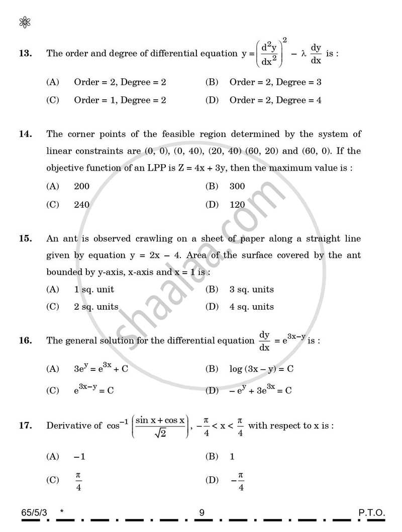 Mathematics 2025-2026 - CBSE 12th - Class 12 - CBSE (Central Board of Secondary Education) question paper with PDF download