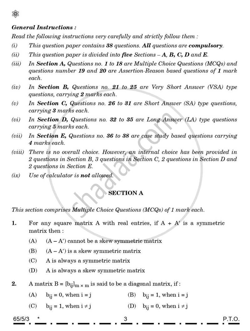 Mathematics 2025-2026 - CBSE 12th - Class 12 - CBSE (Central Board of Secondary Education) question paper with PDF download