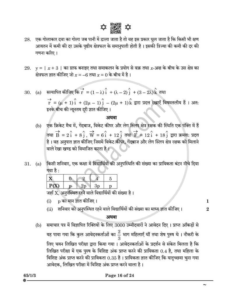 Mathematics (गणित) 2024-2025 - CBSE 12th - Class 12 [कक्षा १२] - CBSE (Central Board of Secondary Education) question paper with PDF download