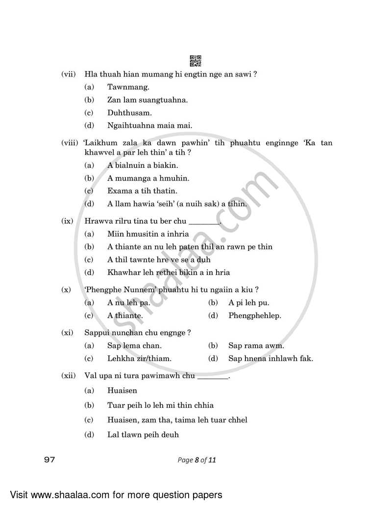 Mizo 2022-2023 - CBSE 12th - Class 12 - CBSE (Central Board of Secondary Education) question paper with PDF download