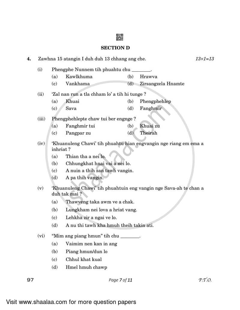 Mizo 2022-2023 - CBSE 12th - Class 12 - CBSE (Central Board of Secondary Education) question paper with PDF download