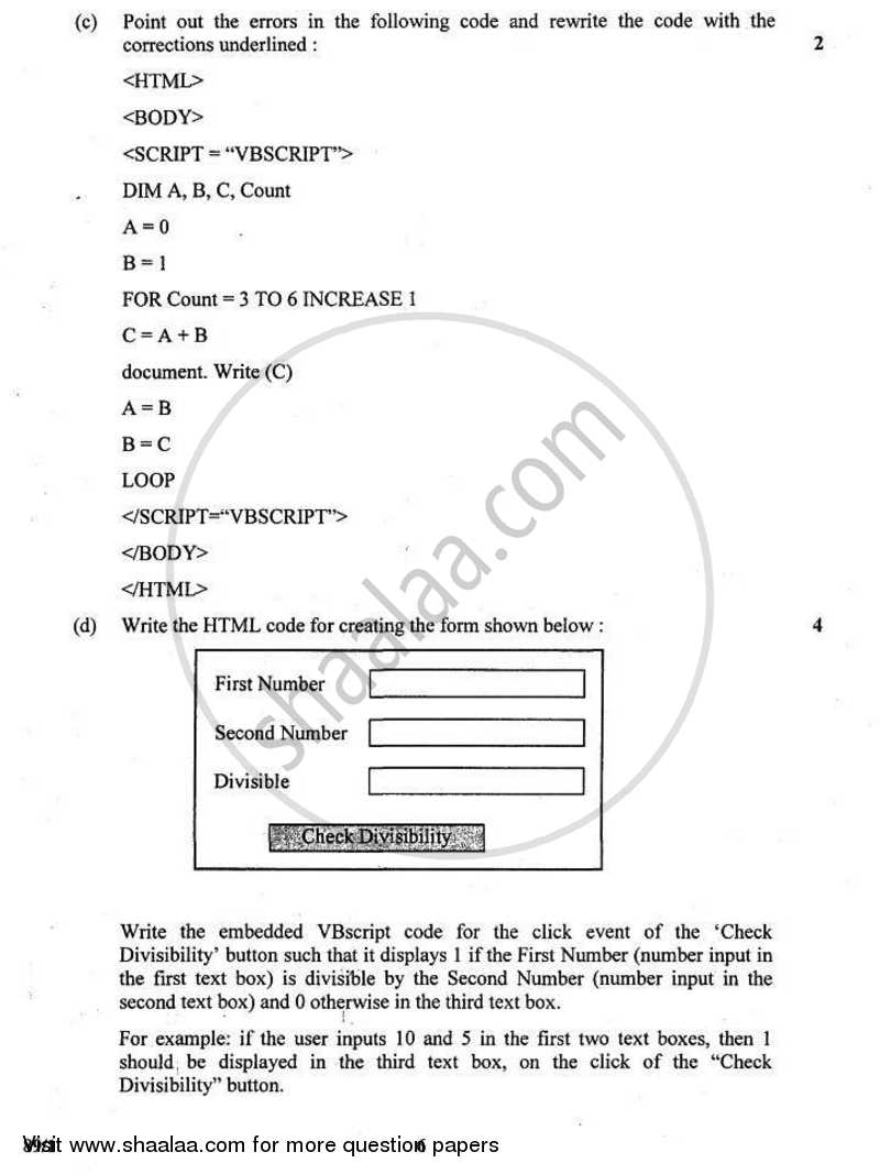 Multimedia and Web Technology 2010-2011 - CBSE 12th - Class 12 - CBSE (Central Board of Secondary Education) question paper with PDF download