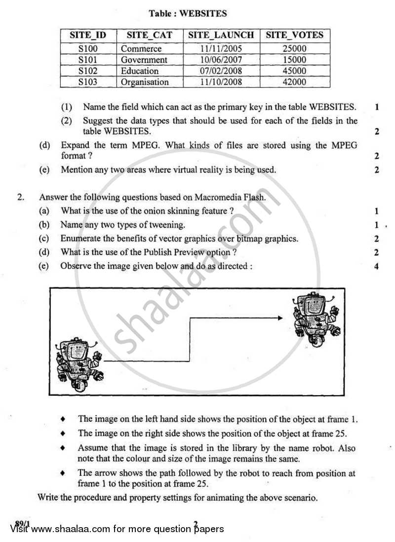 Multimedia and Web Technology 2010-2011 - CBSE 12th - Class 12 - CBSE (Central Board of Secondary Education) question paper with PDF download