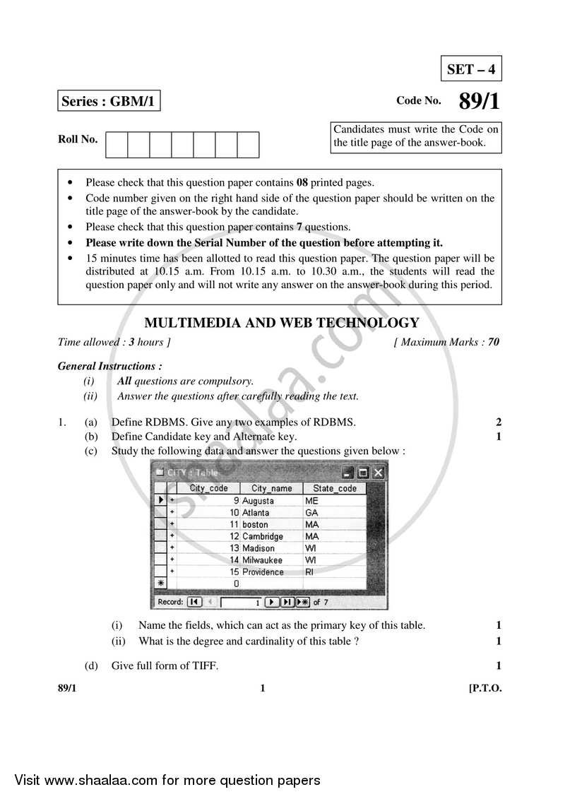 Multimedia and Web Technology 2016-2017 - CBSE 12th - Class 12 - CBSE (Central Board of Secondary Education) question paper with PDF download