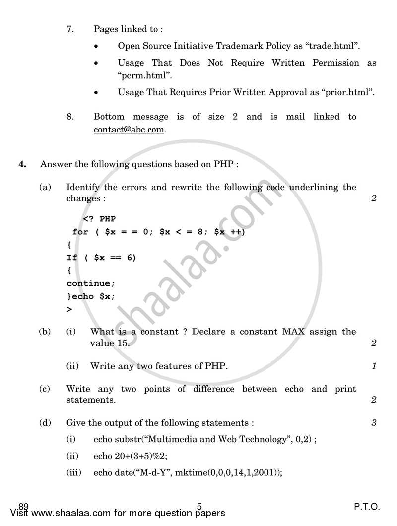 Multimedia and Web Technology 2017-2018 - CBSE 12th - Class 12 - CBSE (Central Board of Secondary Education) question paper with PDF download