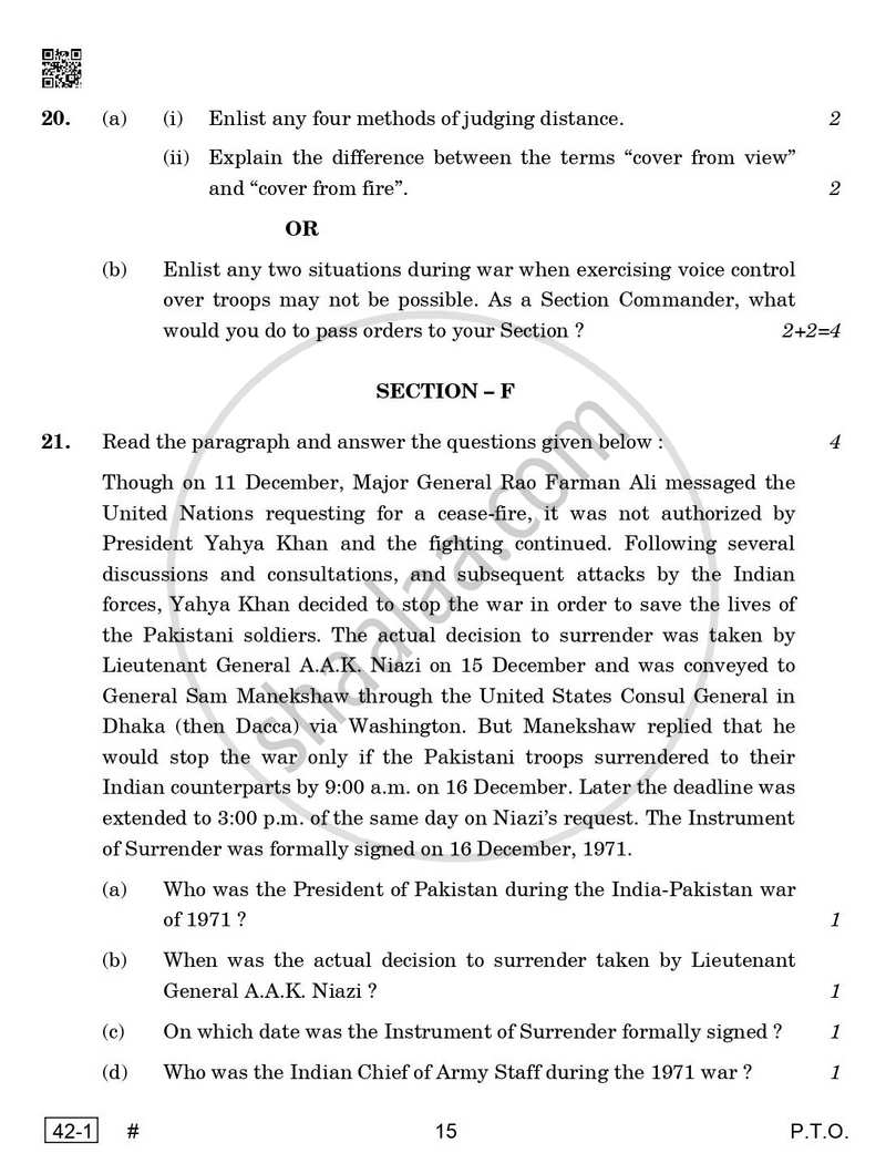 National Cadet Corps  (N.C.C.) 2024-2025 - CBSE 12th - Class 12 - CBSE (Central Board of Secondary Education) question paper with PDF download