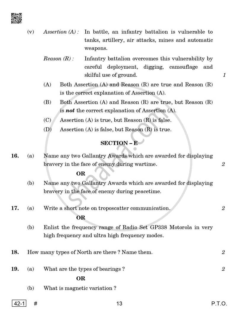 National Cadet Corps  (N.C.C.) 2024-2025 - CBSE 12th - Class 12 - CBSE (Central Board of Secondary Education) question paper with PDF download