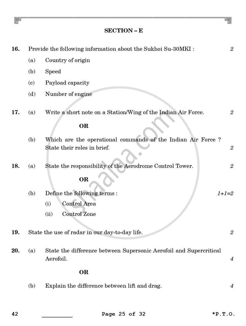 National Cadet Corps  (N.C.C.) 2025-2026 - CBSE 12th - Class 12 - CBSE (Central Board of Secondary Education) question paper with PDF download