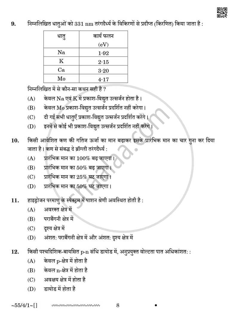Physics (भौतिक विज्ञान) 2025-2026 - CBSE 12th - Class 12 [कक्षा १२] - CBSE (Central Board of Secondary Education) question paper with PDF download