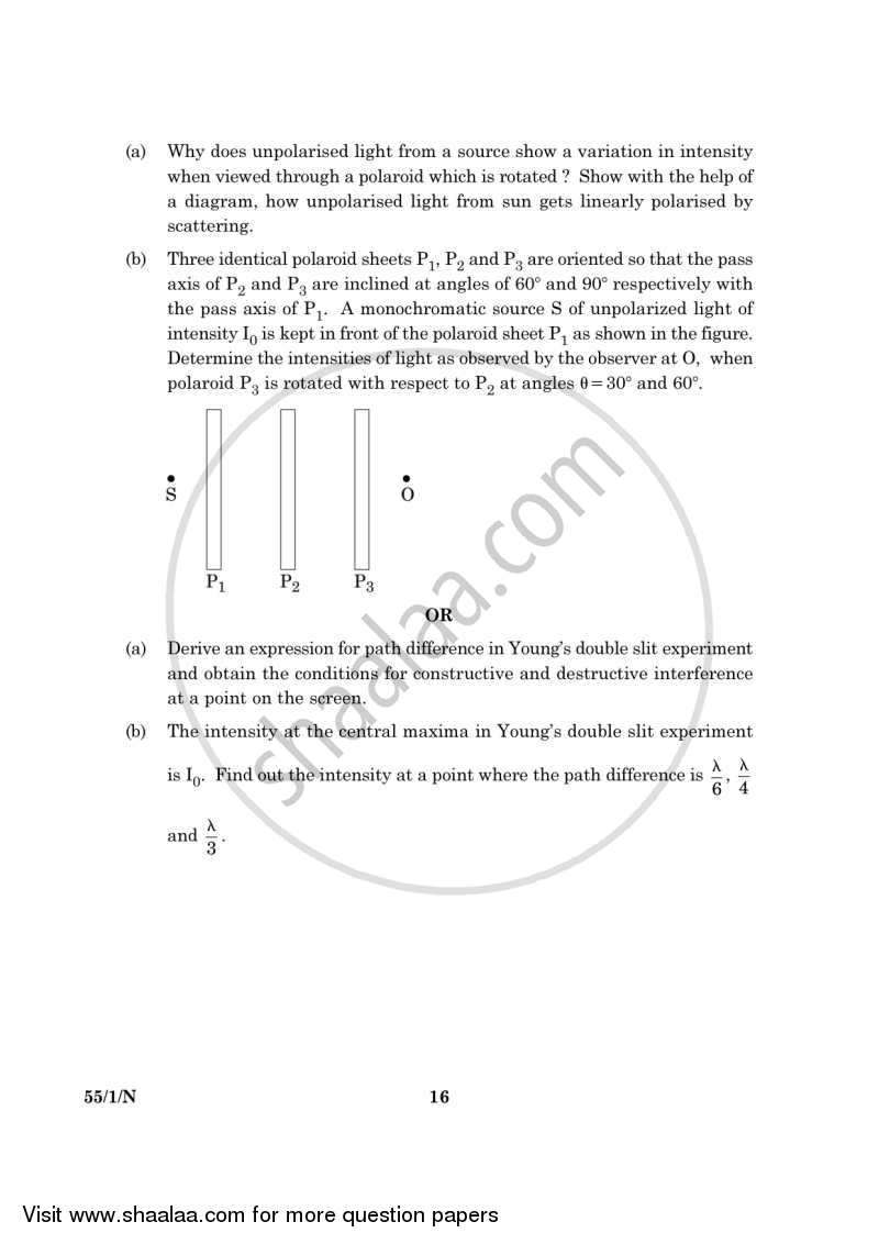 Physics 2015-2016 - CBSE 12th - Class 12 - CBSE (Central Board of Secondary Education) question paper with PDF download