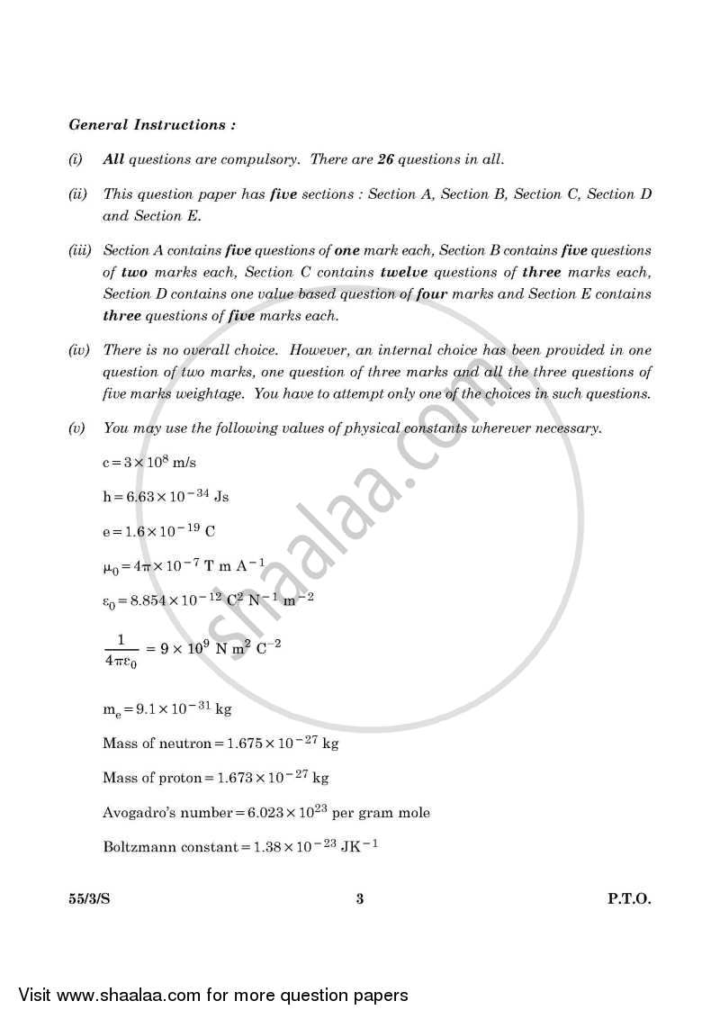 Physics 2015-2016 - CBSE 12th - Class 12 - CBSE (Central Board of Secondary Education) question paper with PDF download