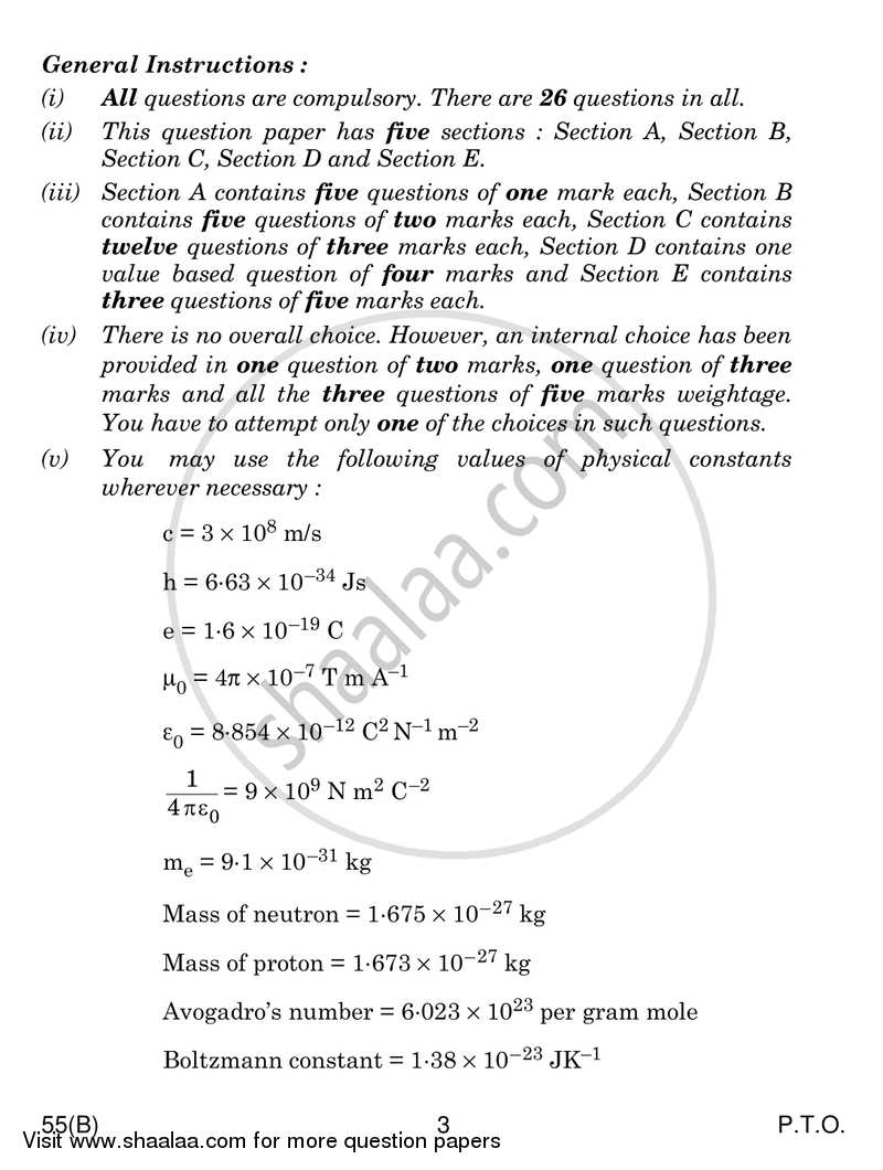 Physics 2016-2017 - CBSE 12th - Class 12 - CBSE (Central Board of Secondary Education) question paper with PDF download