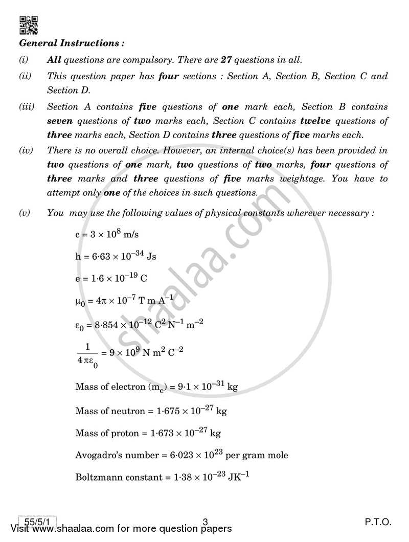 Physics 2018-2019 - CBSE 12th - Class 12 - CBSE (Central Board of Secondary Education) question paper with PDF download