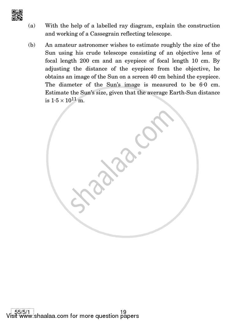 Physics 2018-2019 - CBSE 12th - Class 12 - CBSE (Central Board of Secondary Education) question paper with PDF download