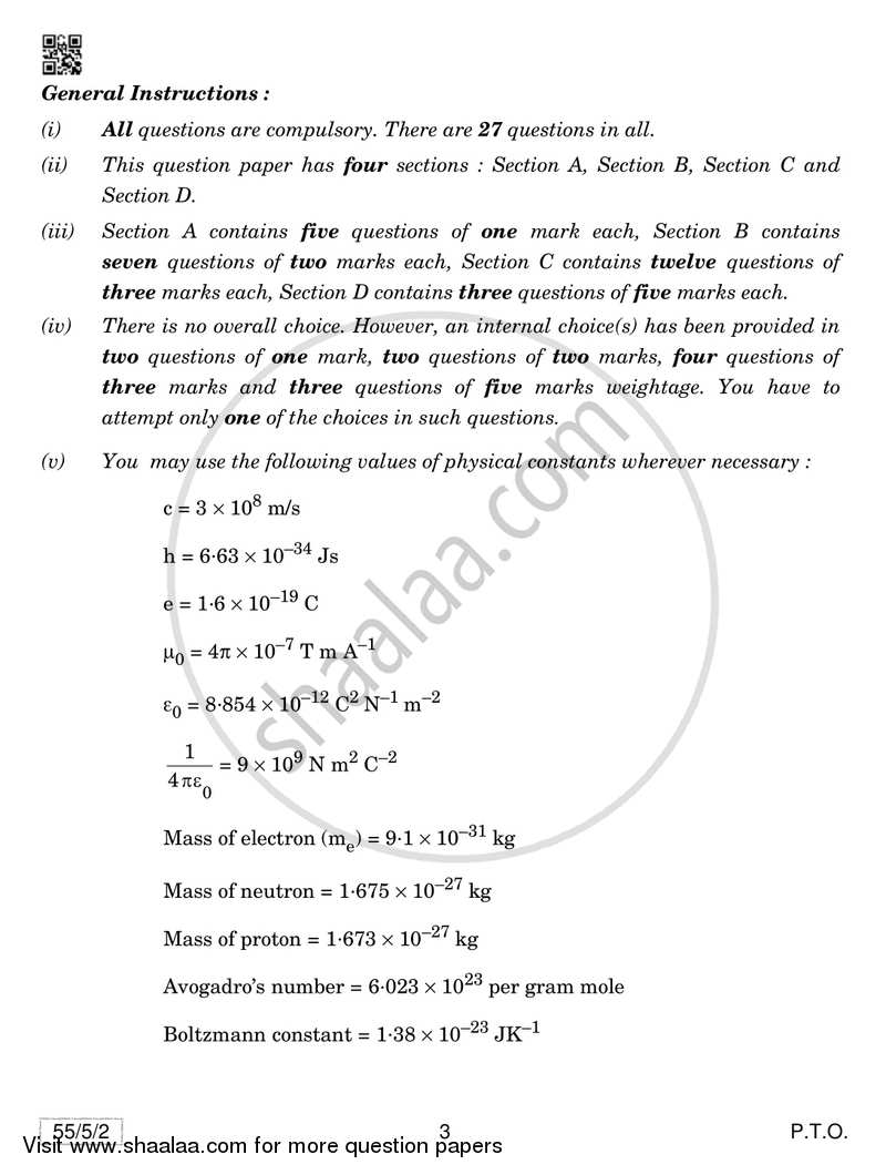 Physics 2018-2019 - CBSE 12th - Class 12 - CBSE (Central Board of Secondary Education) question paper with PDF download