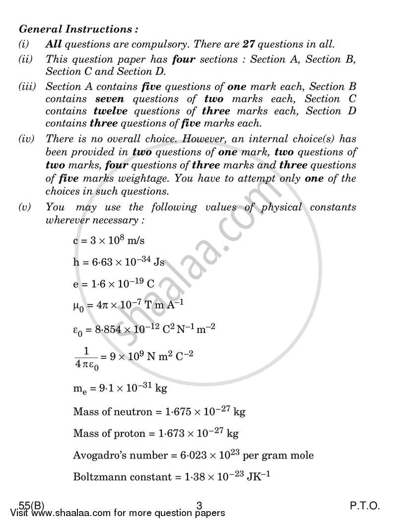 Physics 2018-2019 - CBSE 12th - Class 12 - CBSE (Central Board of Secondary Education) question paper with PDF download