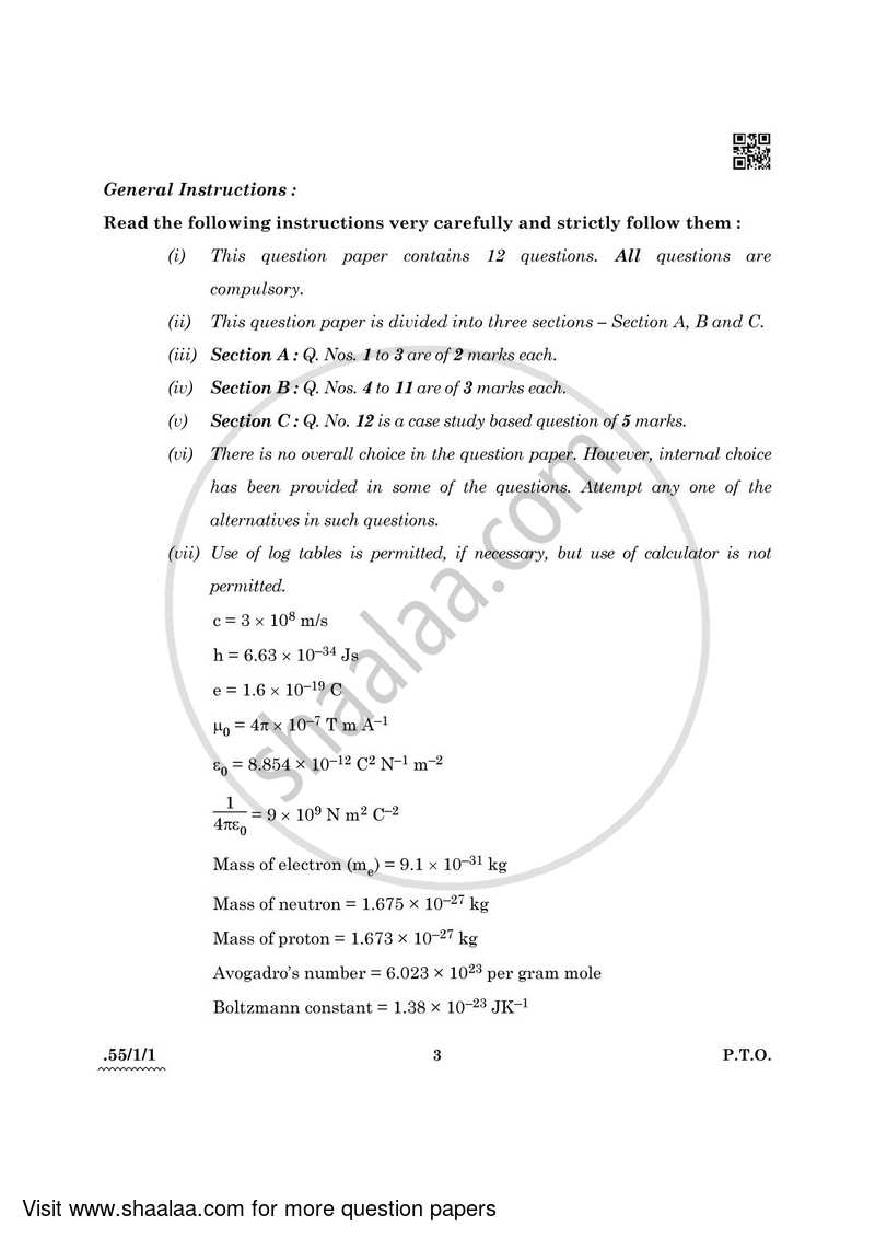 Physics 2021-2022 - CBSE 12th - Class 12 - CBSE (Central Board of Secondary Education) question paper with PDF download