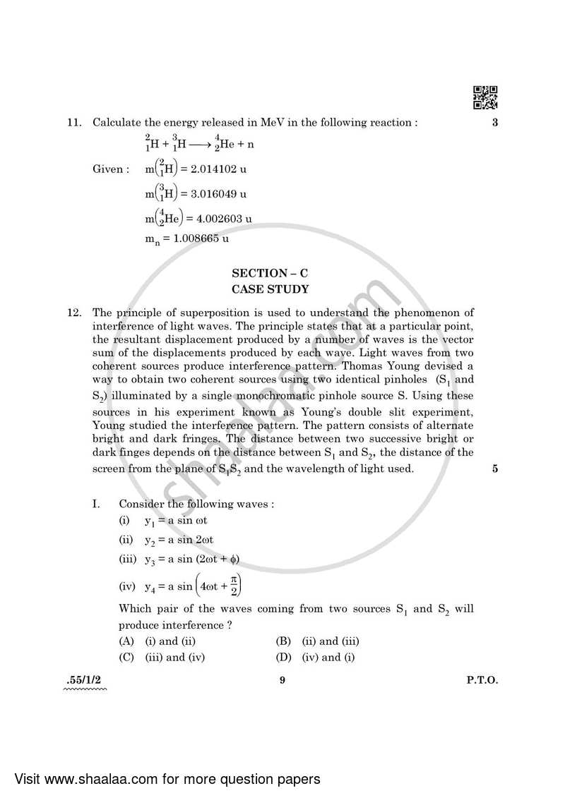 Physics 2021-2022 - CBSE 12th - Class 12 - CBSE (Central Board of Secondary Education) question paper with PDF download
