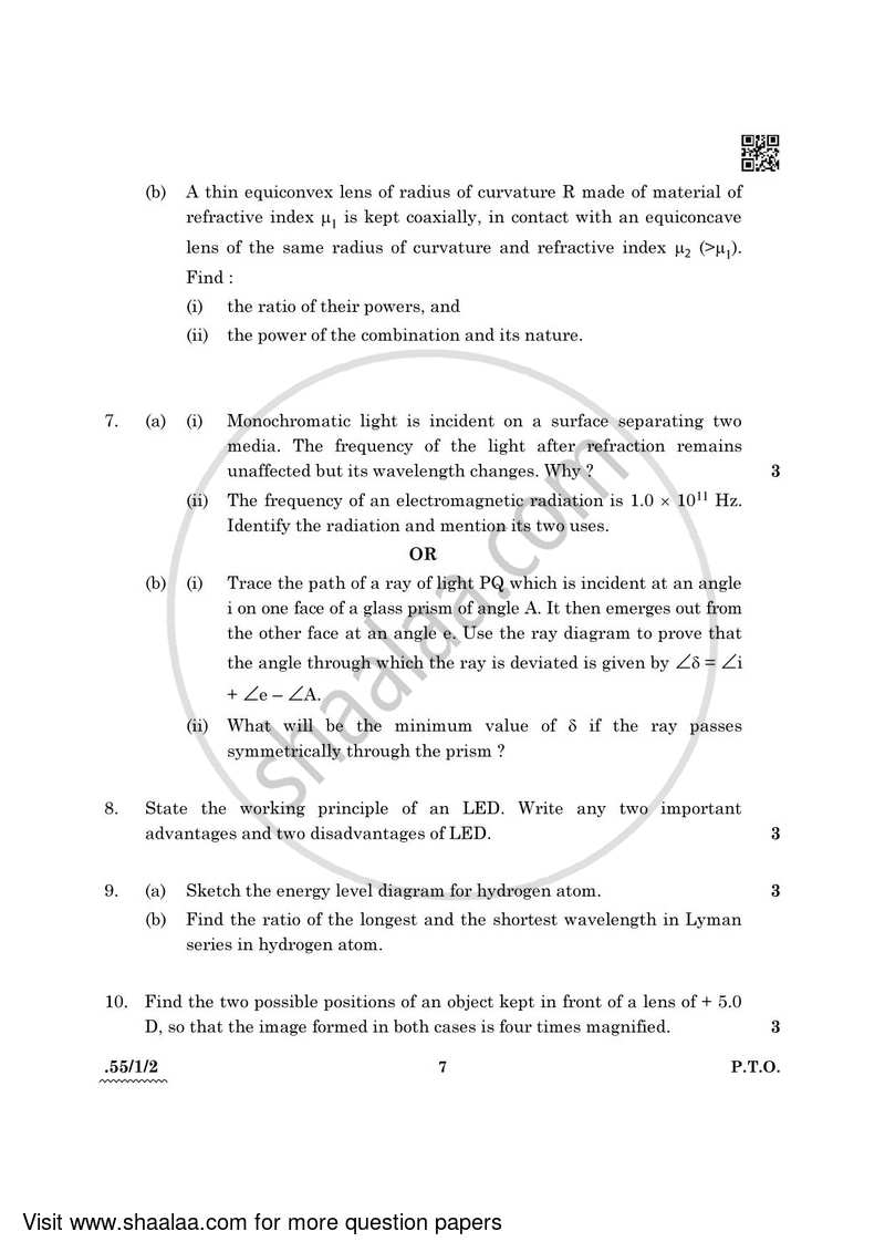 Physics 2021-2022 - CBSE 12th - Class 12 - CBSE (Central Board of Secondary Education) question paper with PDF download