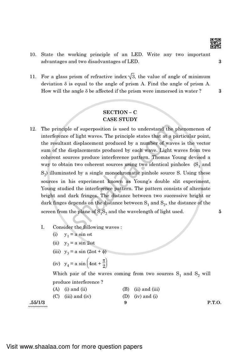Physics 2021-2022 - CBSE 12th - Class 12 - CBSE (Central Board of Secondary Education) question paper with PDF download