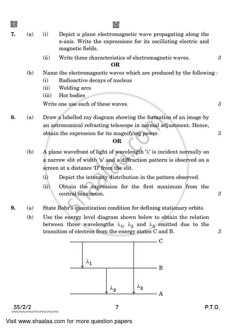 Physics 2021-2022 - CBSE 12th - Class 12 - CBSE (Central Board of Secondary Education) question paper with PDF download