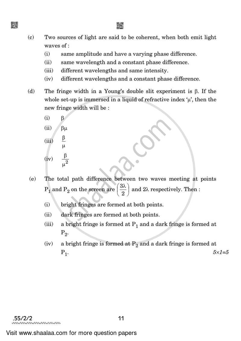 Physics 2021-2022 - CBSE 12th - Class 12 - CBSE (Central Board of Secondary Education) question paper with PDF download