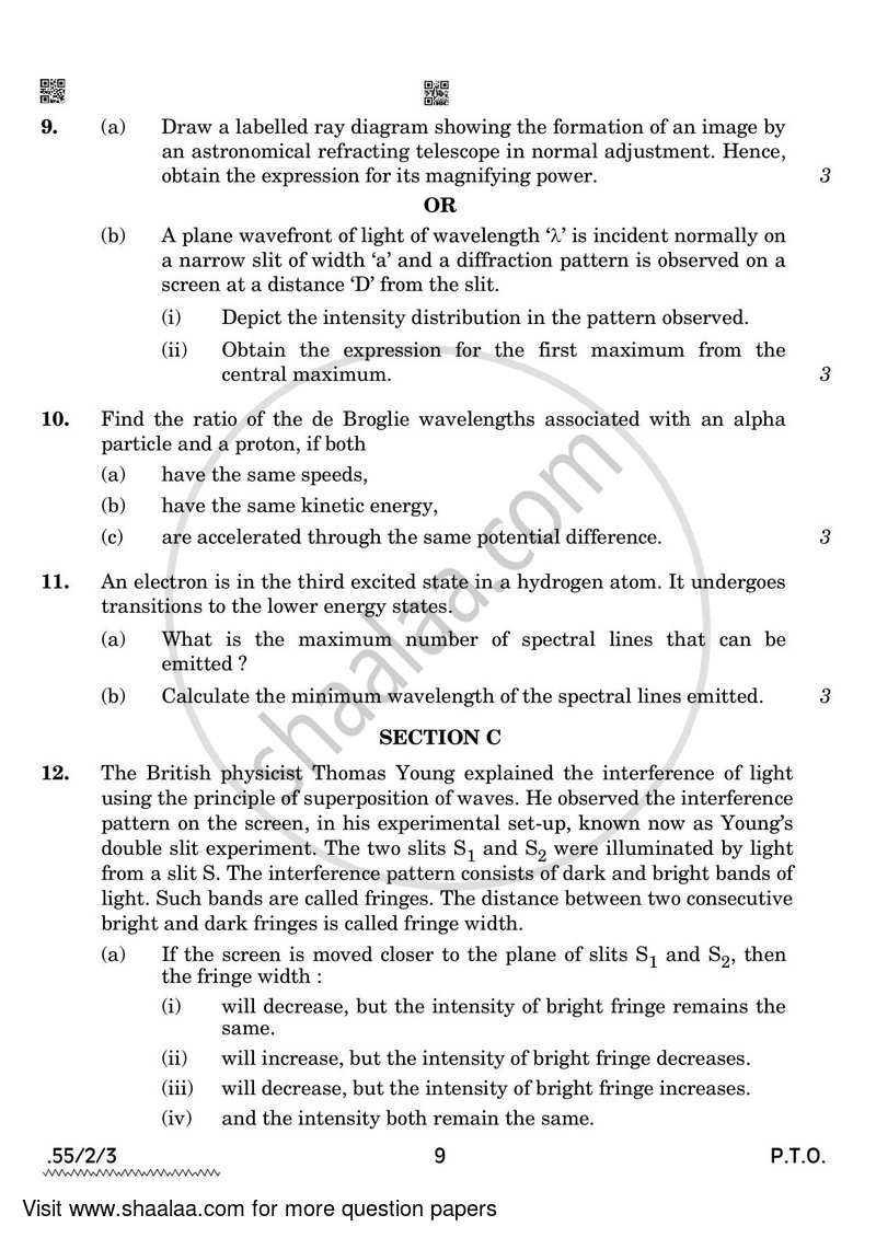 Physics 2021-2022 - CBSE 12th - Class 12 - CBSE (Central Board of Secondary Education) question paper with PDF download
