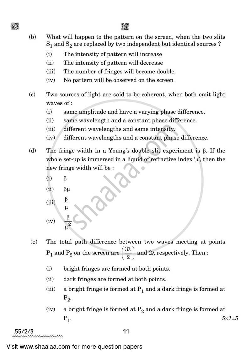 Physics 2021-2022 - CBSE 12th - Class 12 - CBSE (Central Board of Secondary Education) question paper with PDF download