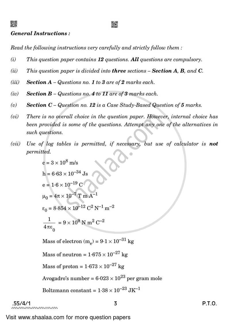 Physics 2021-2022 - CBSE 12th - Class 12 - CBSE (Central Board of Secondary Education) question paper with PDF download