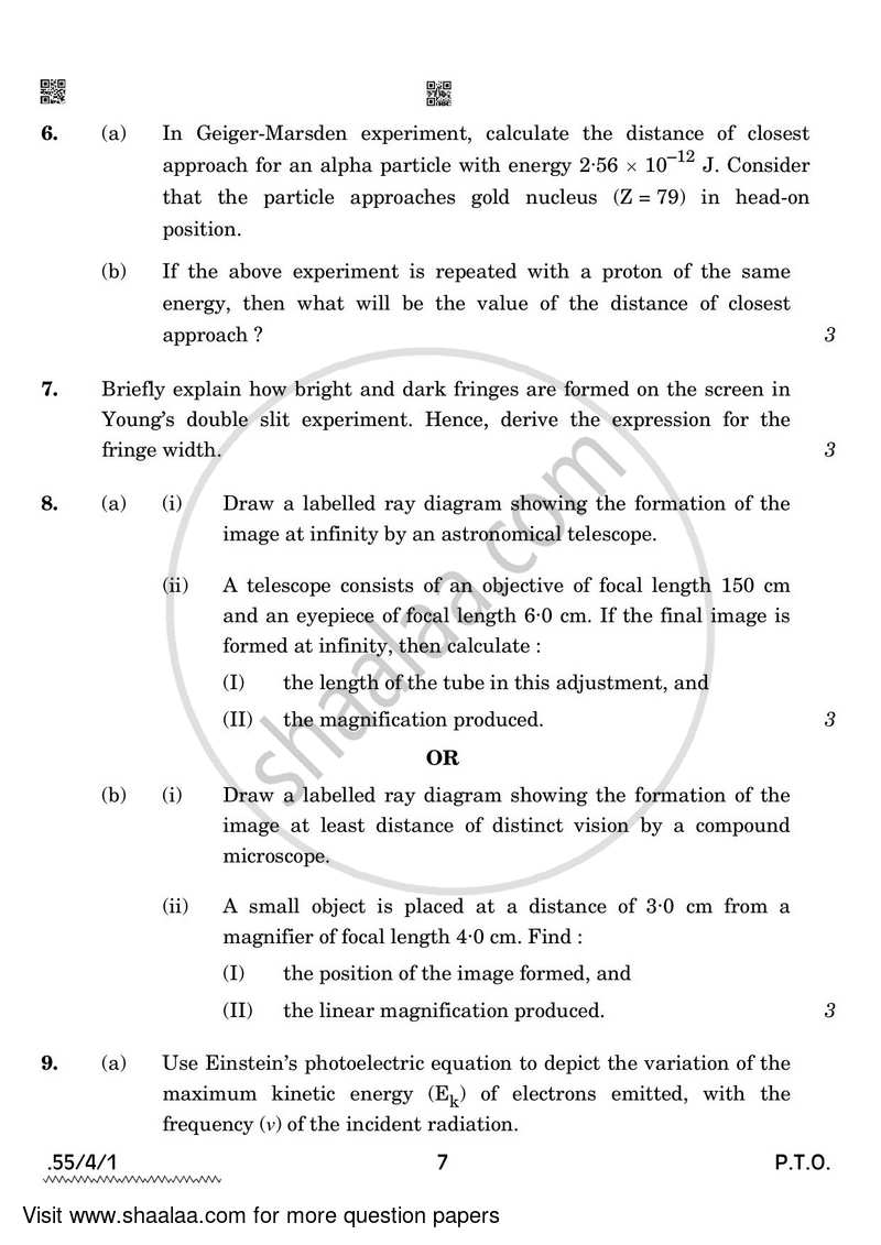 Physics 2021-2022 - CBSE 12th - Class 12 - CBSE (Central Board of Secondary Education) question paper with PDF download