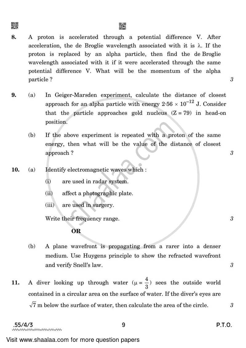 Physics 2021-2022 - CBSE 12th - Class 12 - CBSE (Central Board of Secondary Education) question paper with PDF download