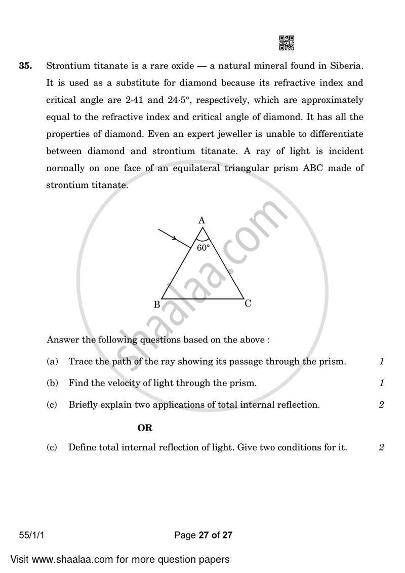 Physics 2022-2023 - CBSE 12th - Class 12 - CBSE (Central Board of Secondary Education) question paper with PDF download