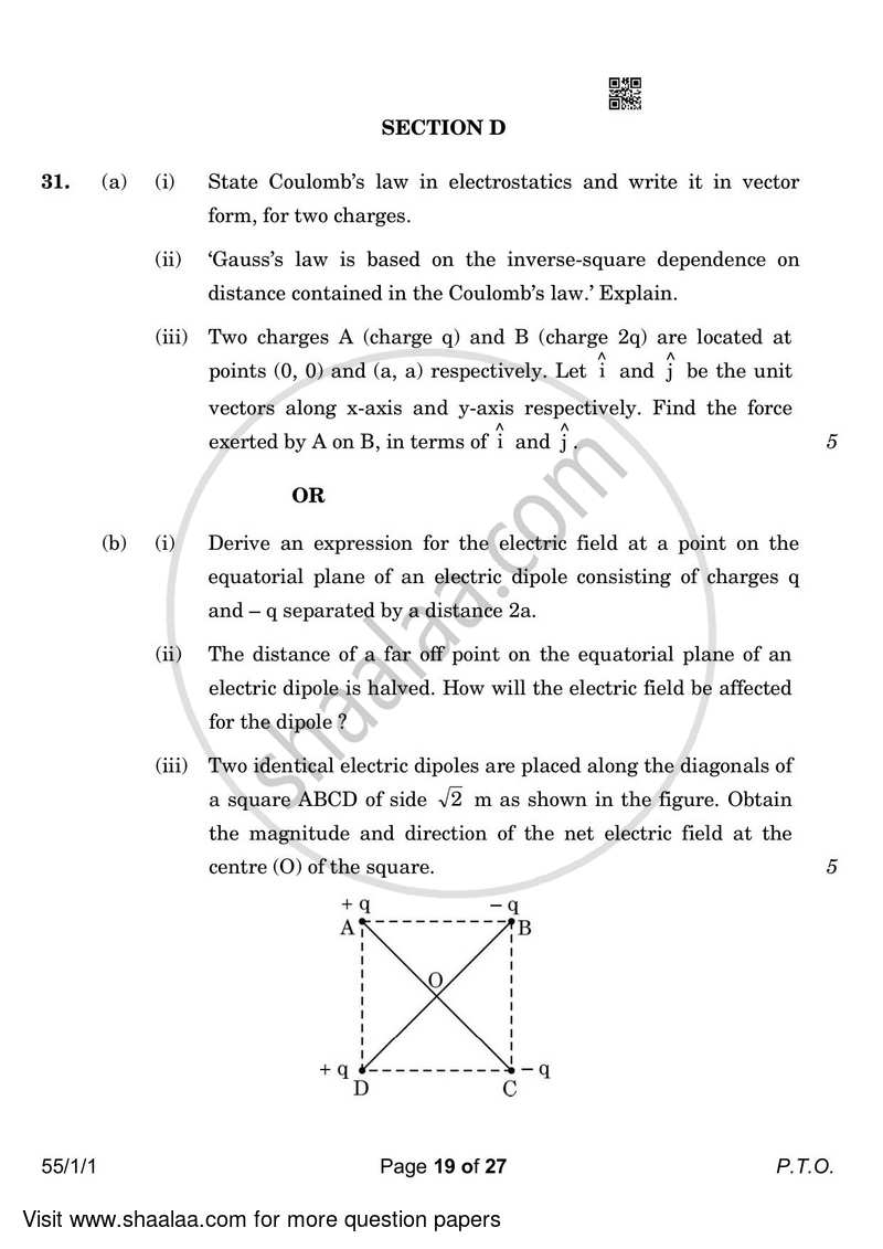 Physics 2022-2023 - CBSE 12th - Class 12 - CBSE (Central Board of Secondary Education) question paper with PDF download