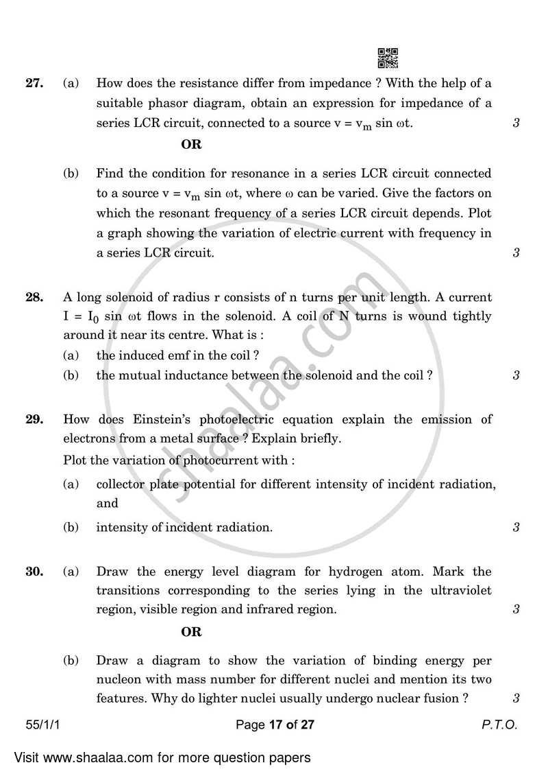 Physics 2022-2023 - CBSE 12th - Class 12 - CBSE (Central Board of Secondary Education) question paper with PDF download