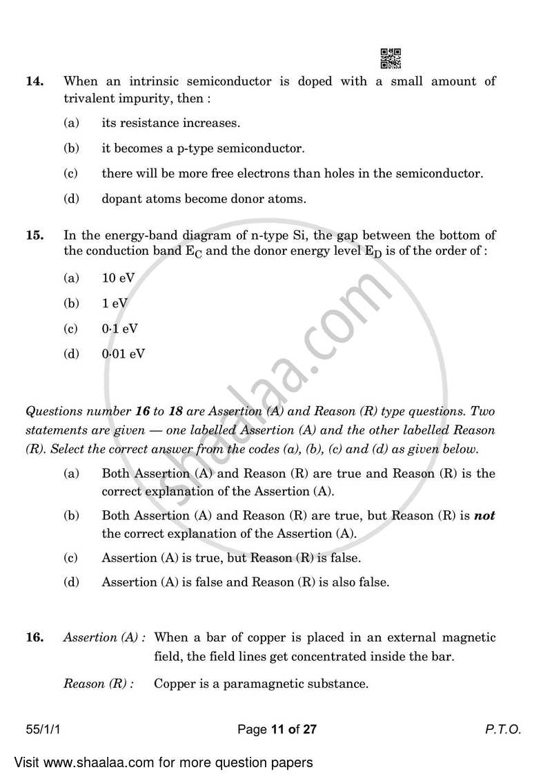 Physics 2022-2023 - CBSE 12th - Class 12 - CBSE (Central Board of Secondary Education) question paper with PDF download