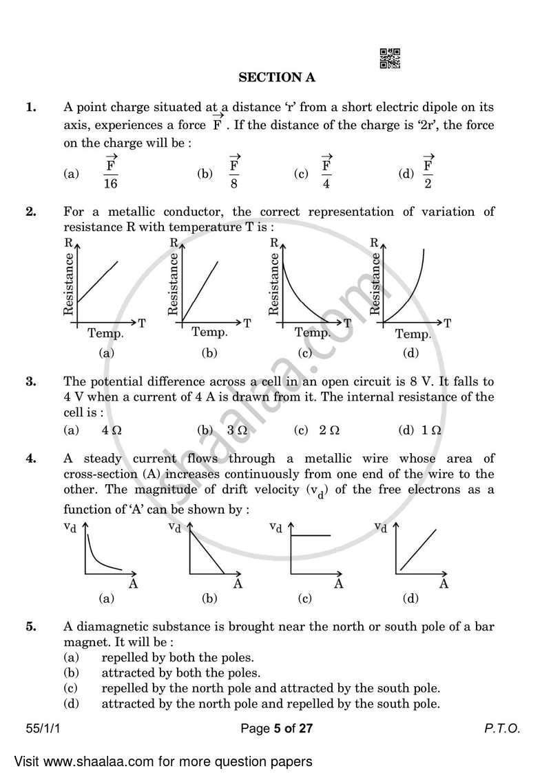 Physics 2022-2023 - CBSE 12th - Class 12 - CBSE (Central Board of Secondary Education) question paper with PDF download