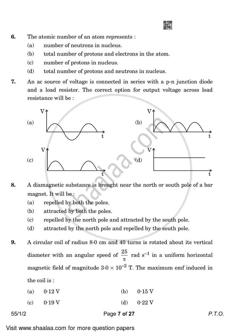 Physics 2022-2023 - CBSE 12th - Class 12 - CBSE (Central Board of Secondary Education) question paper with PDF download
