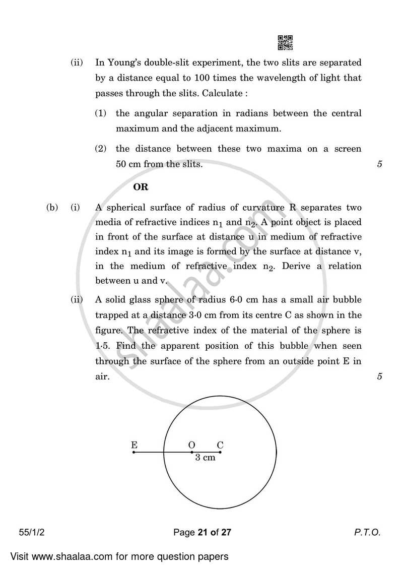 Physics 2022-2023 - CBSE 12th - Class 12 - CBSE (Central Board of Secondary Education) question paper with PDF download