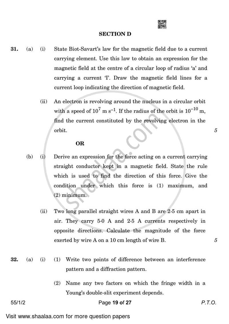 Physics 2022-2023 - CBSE 12th - Class 12 - CBSE (Central Board of Secondary Education) question paper with PDF download