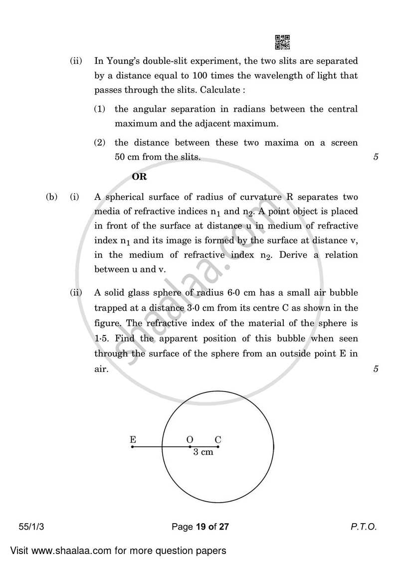 Physics 2022-2023 - CBSE 12th - Class 12 - CBSE (Central Board of Secondary Education) question paper with PDF download