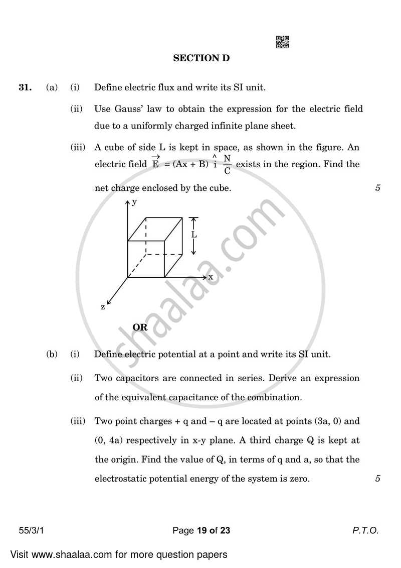 Physics 2022-2023 - CBSE 12th - Class 12 - CBSE (Central Board of Secondary Education) question paper with PDF download