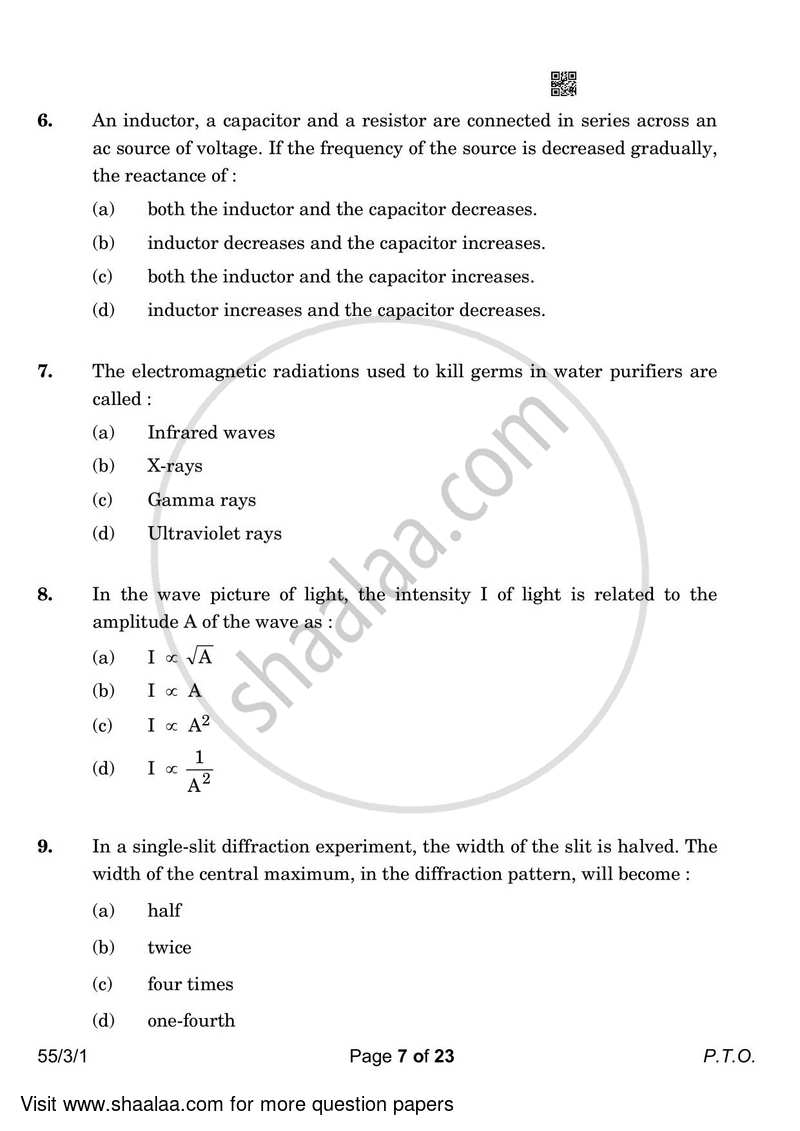 Physics 2022-2023 - CBSE 12th - Class 12 - CBSE (Central Board of Secondary Education) question paper with PDF download