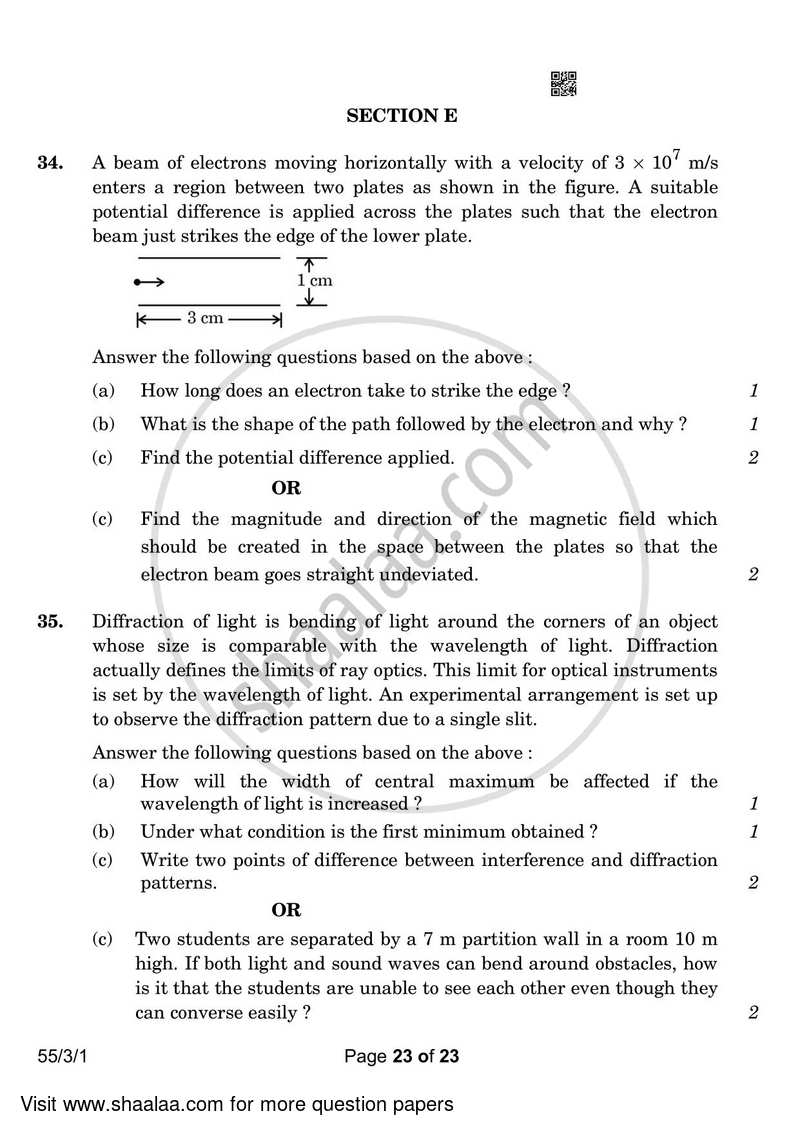 Physics 2022-2023 - CBSE 12th - Class 12 - CBSE (Central Board of Secondary Education) question paper with PDF download