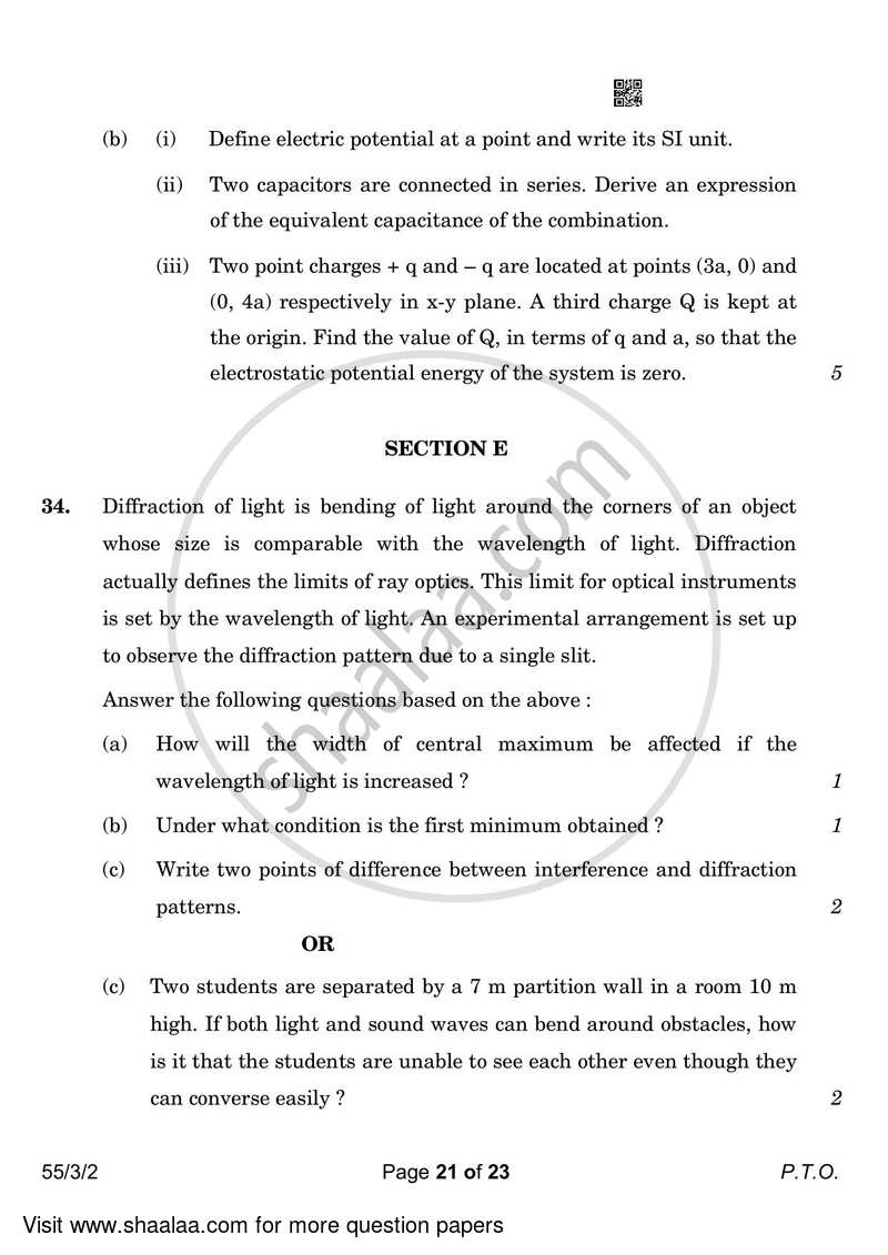 Physics 2022-2023 - CBSE 12th - Class 12 - CBSE (Central Board of Secondary Education) question paper with PDF download